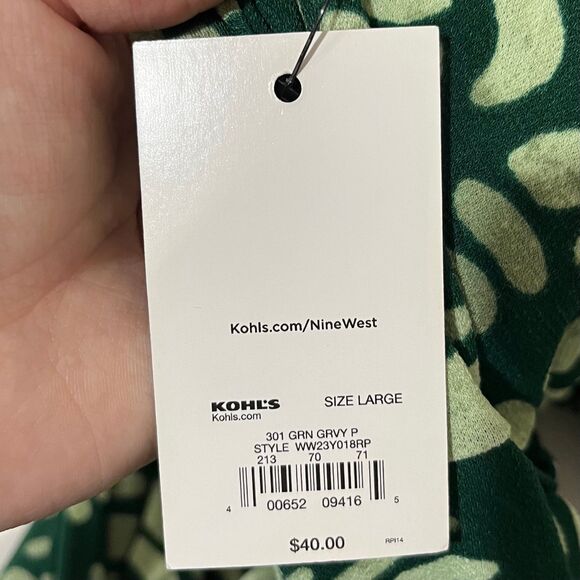 Nine West Abstract Green Wrap Dress Midi size Large NWTs - Picture 6 of 6
